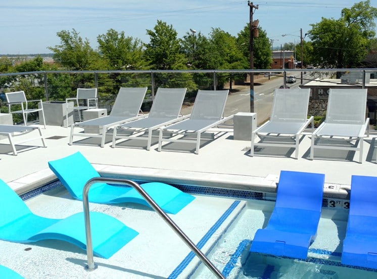 Iron City Lofts elevated third floor pool deck for tanning and staying cool in the summer