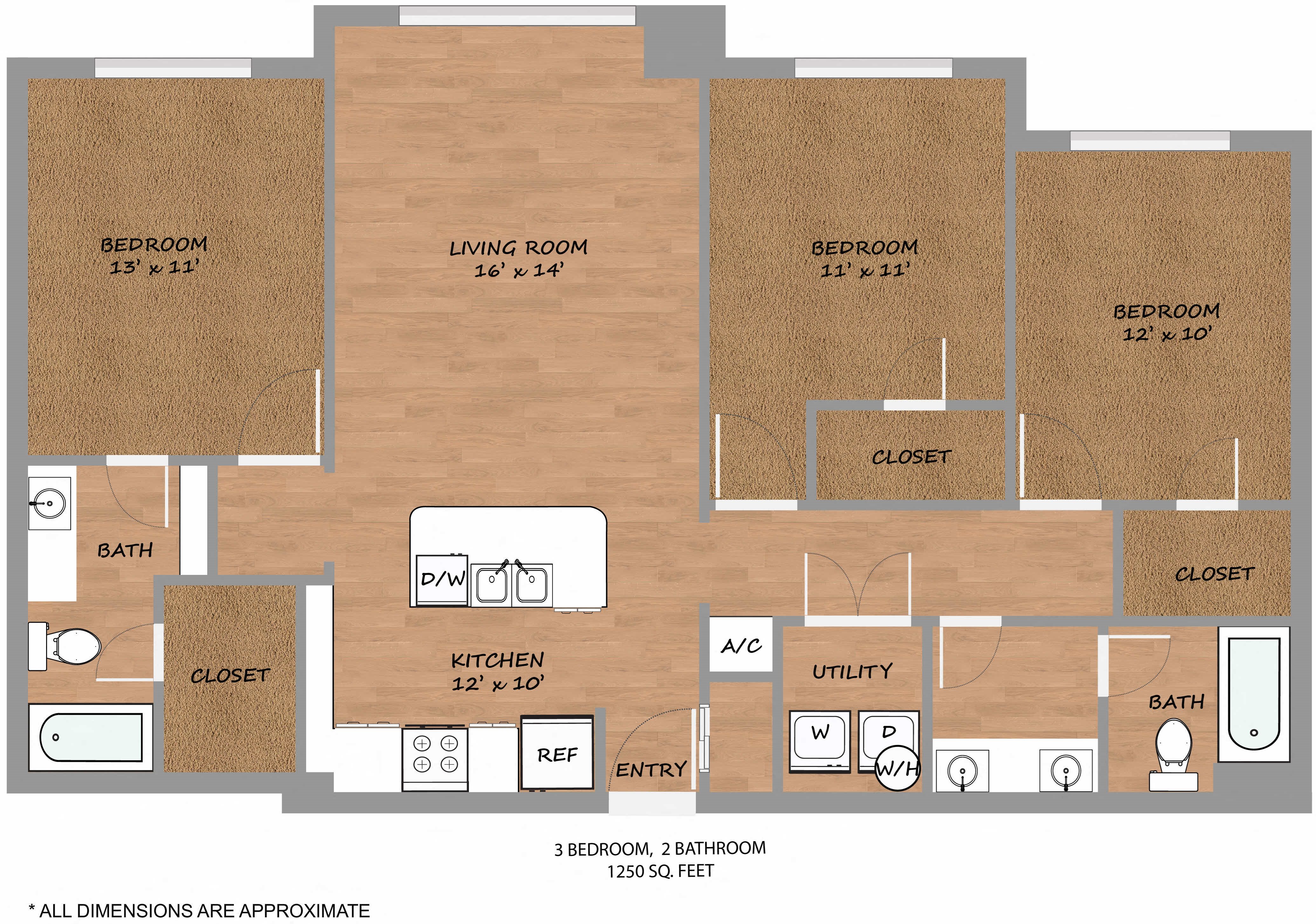 Phase 2 Aero Floor Plan: 3 Bedroom 2 Bathroom