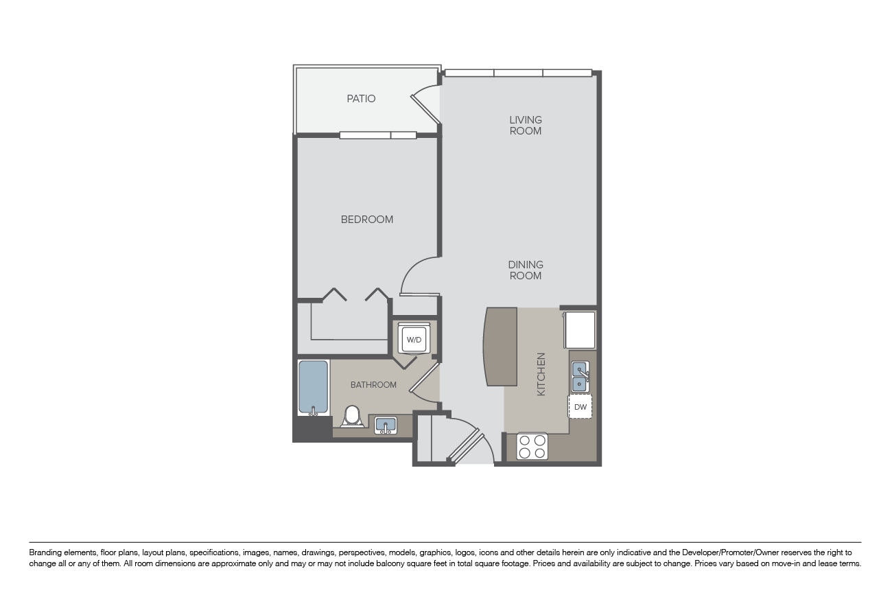1 Bed 1 Bath A1 floor plan image