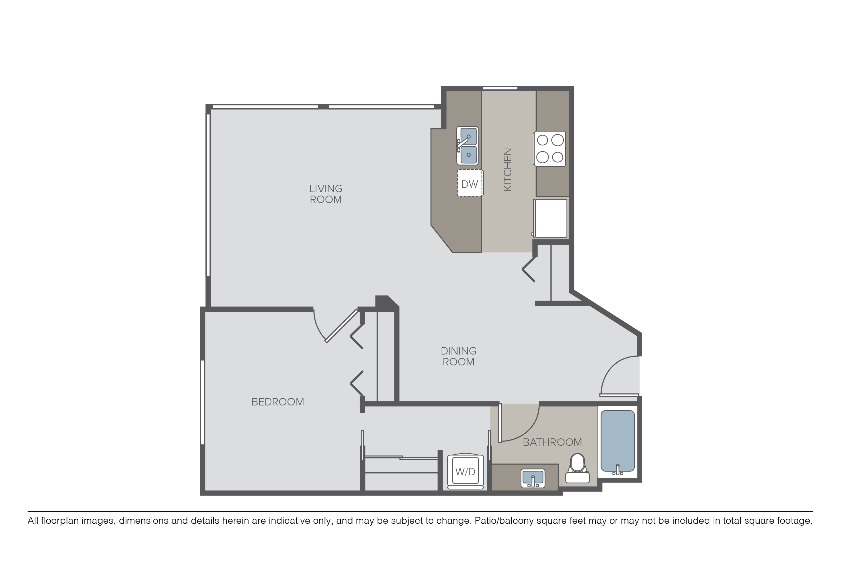 1 Bed 1 Bath A2 floor plan image