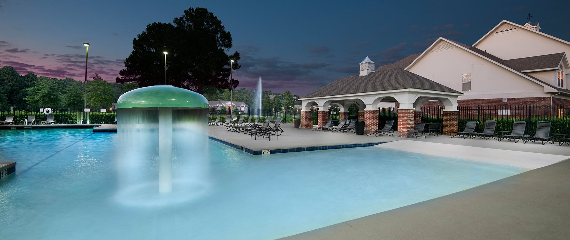Walk-In Resort Style Swimming Pool with Mushroom Fountain Poolside Cabana at The Links at Cadron Valley, Conway