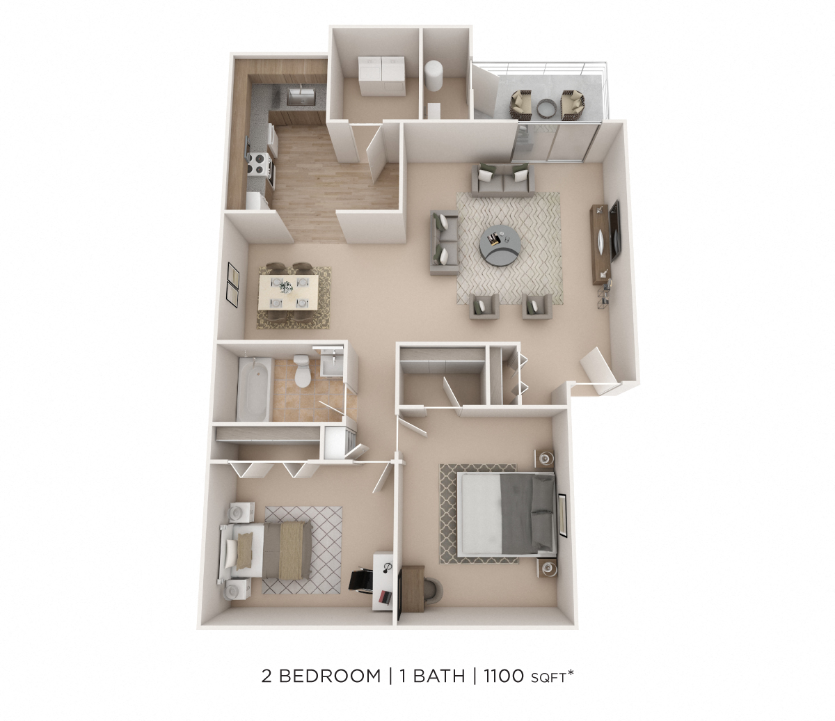 Two Bedroom - 1,100 sqft floor plan