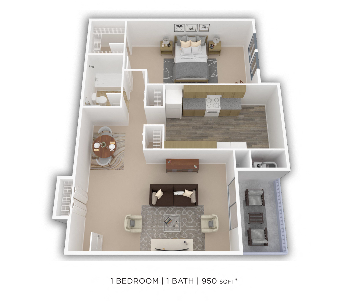 One Bedroom - 950 sqft floor plan