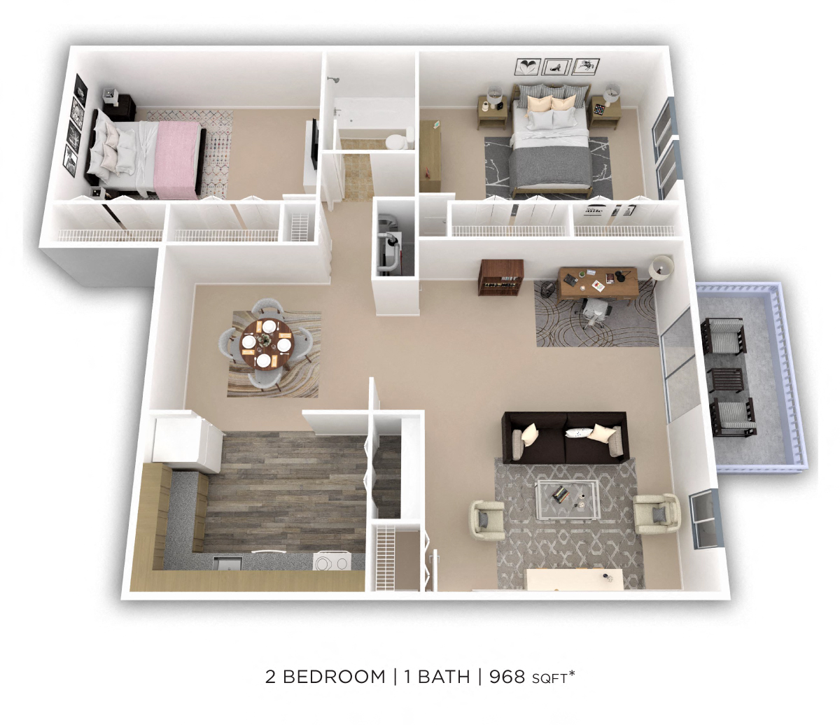 Two Bedroom - 968 sqft floor plan