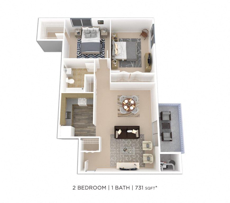 Two Bedroom - 731 sqft floor plan