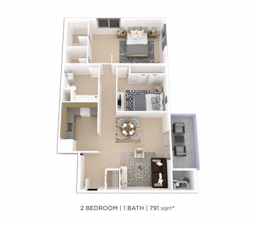 Two Bedroom - 791 sqft floor plan