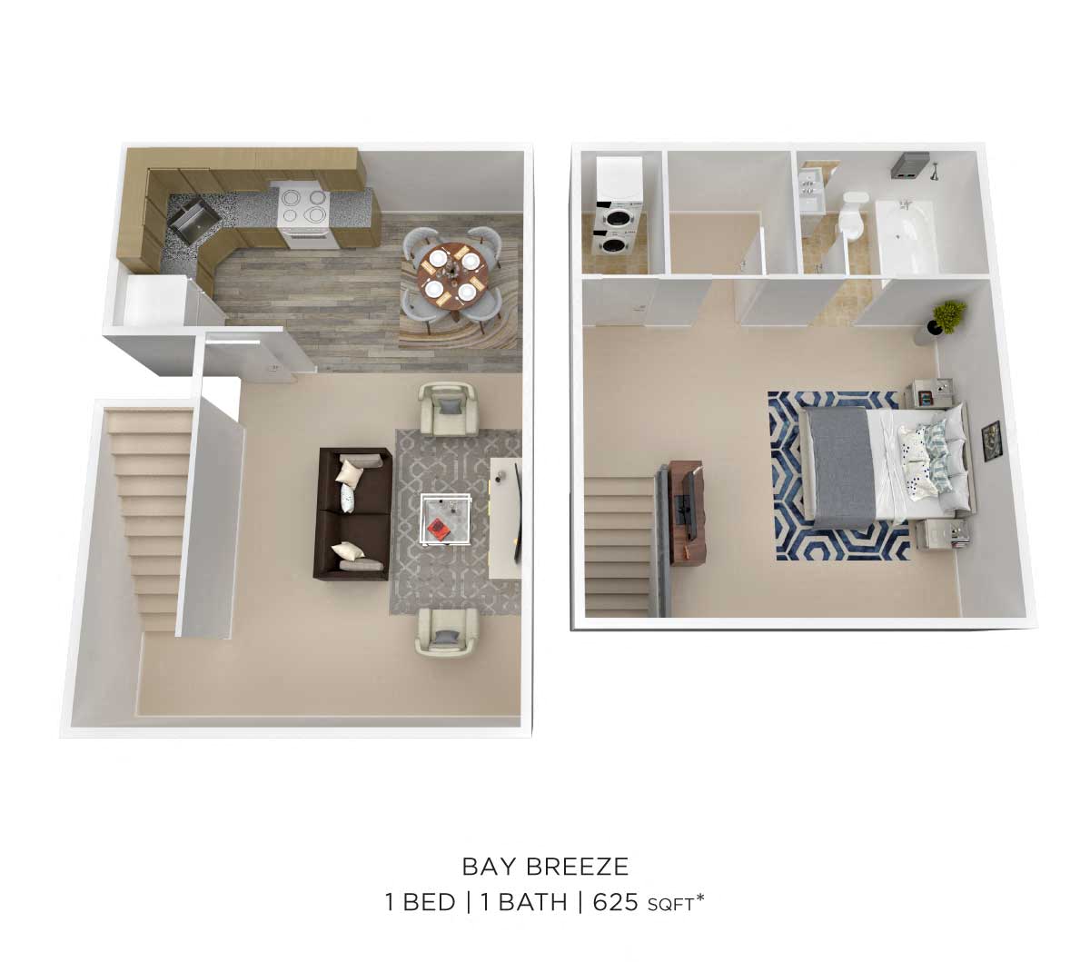One Bedroom Townhome - 568 sqft floor plan