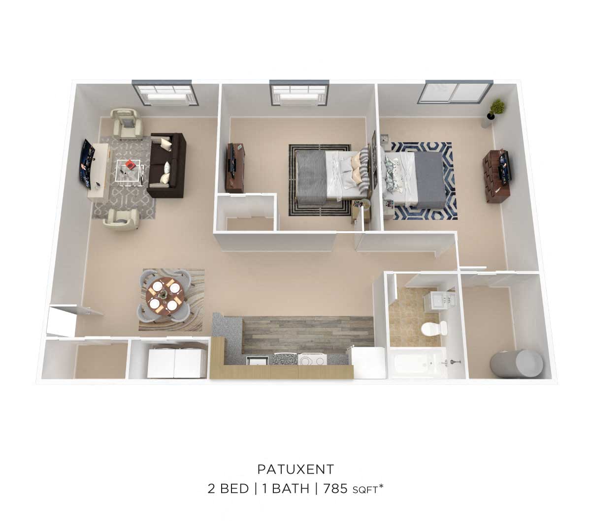 Two Bedroom - 785 sqft floor plan
