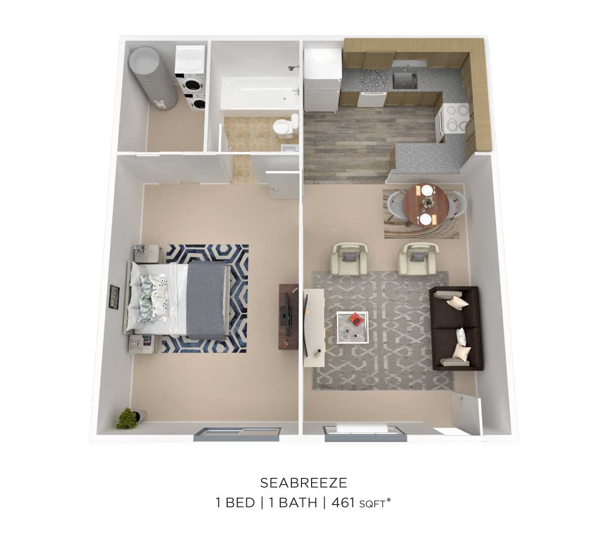 One Bedroom - 461 sqft floor plan