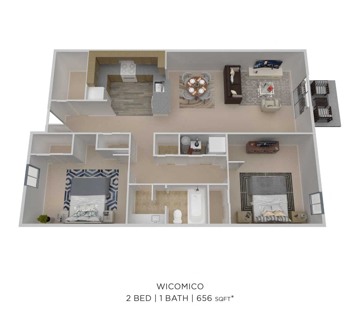 Two Bedroom - 656 sqft floor plan