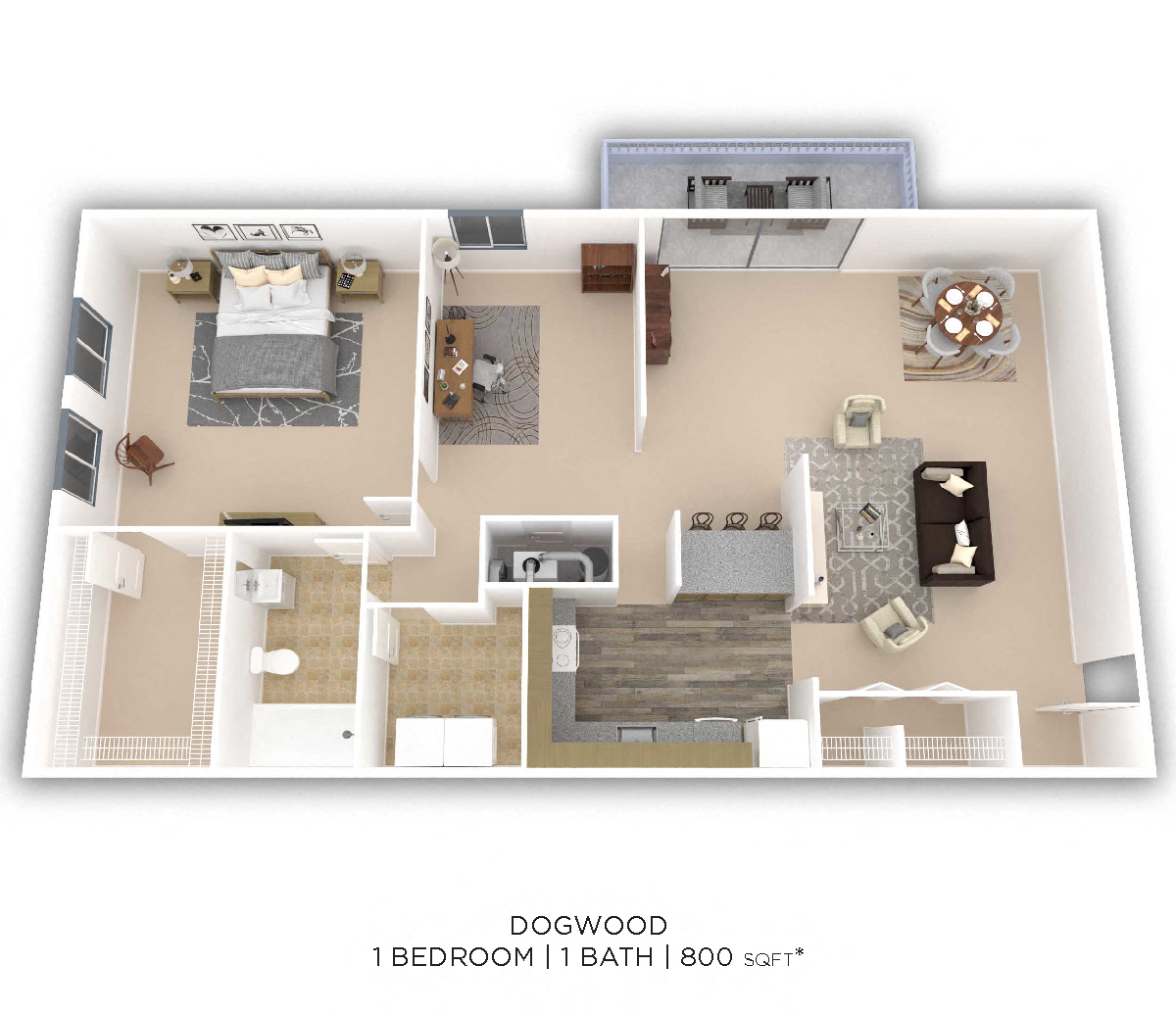 One Bedroom - 798 sqft floor plan