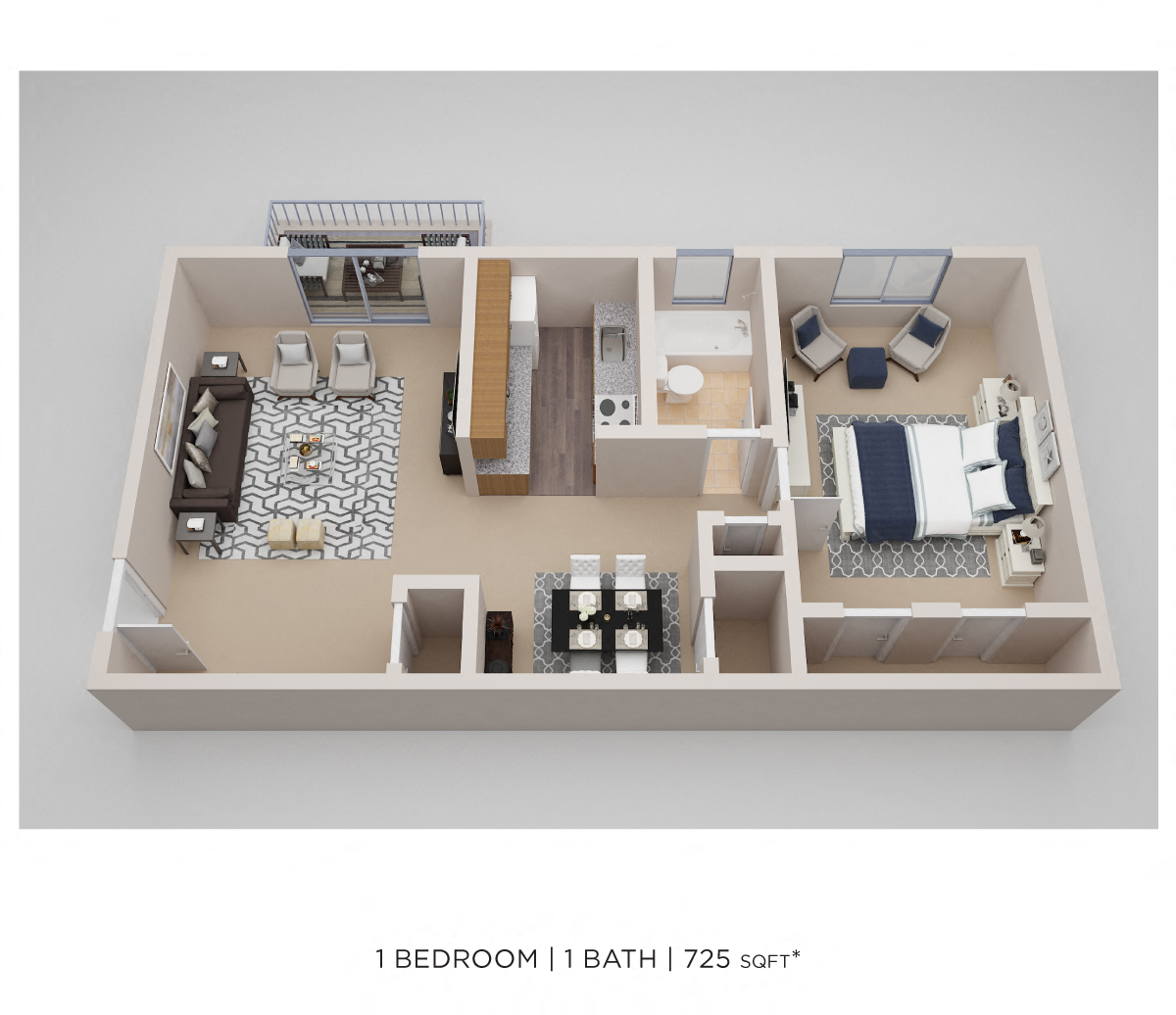One Bedroom - 725 sqft floor plan