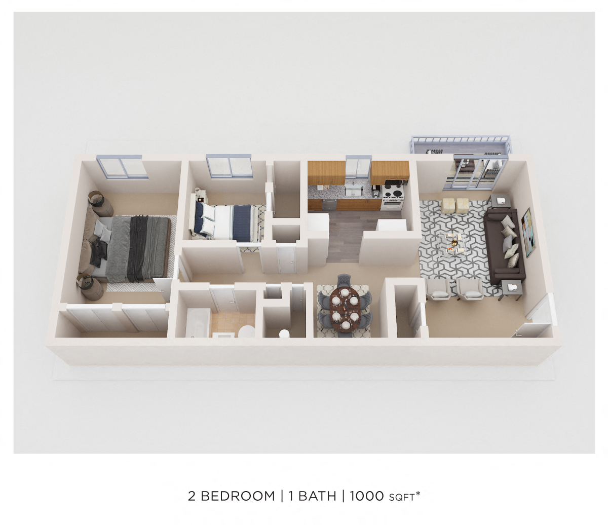 Two Bedroom - 1,000 Sqft floor plan