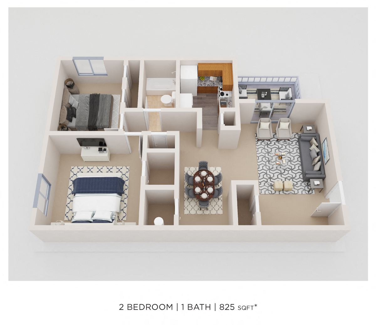 Two Bedroom - 825 sqft floor plan