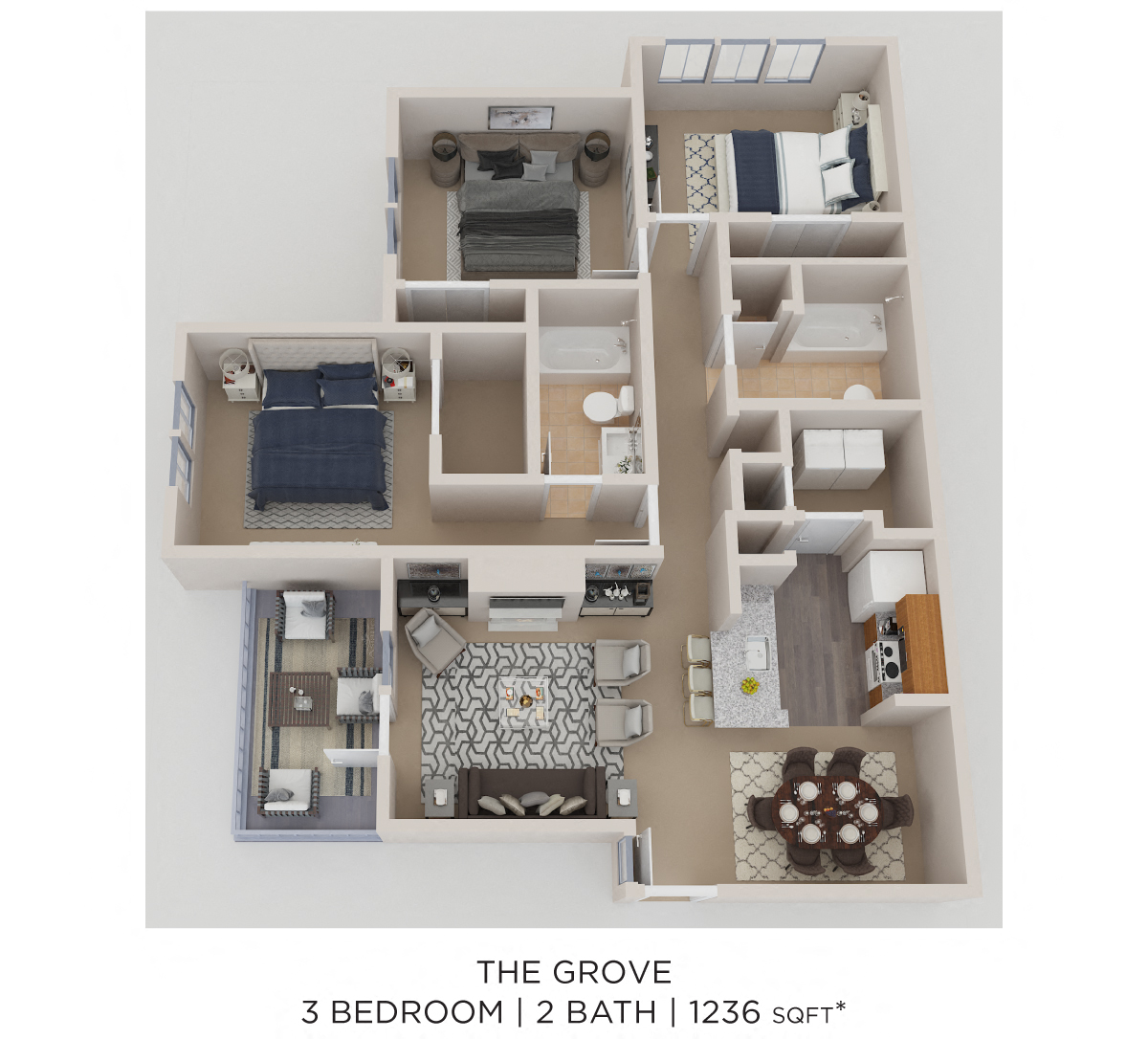 Three Bedroom 2 Bath floor plan