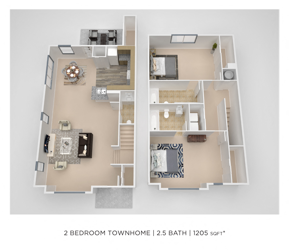 Two Bedroom 2.5 Bath Townhome floor plan