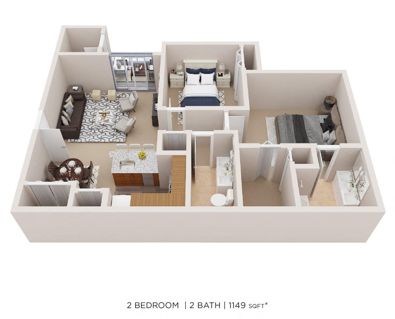Two Bedroom 2 Bath - 1,149 sqft floor plan