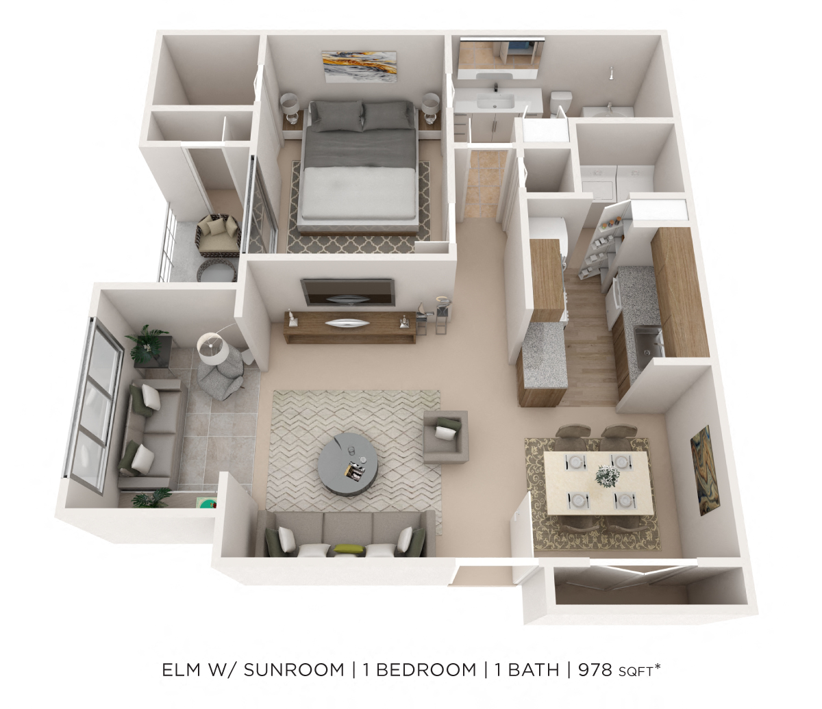 One Bedroom w/ Sunroom floor plan