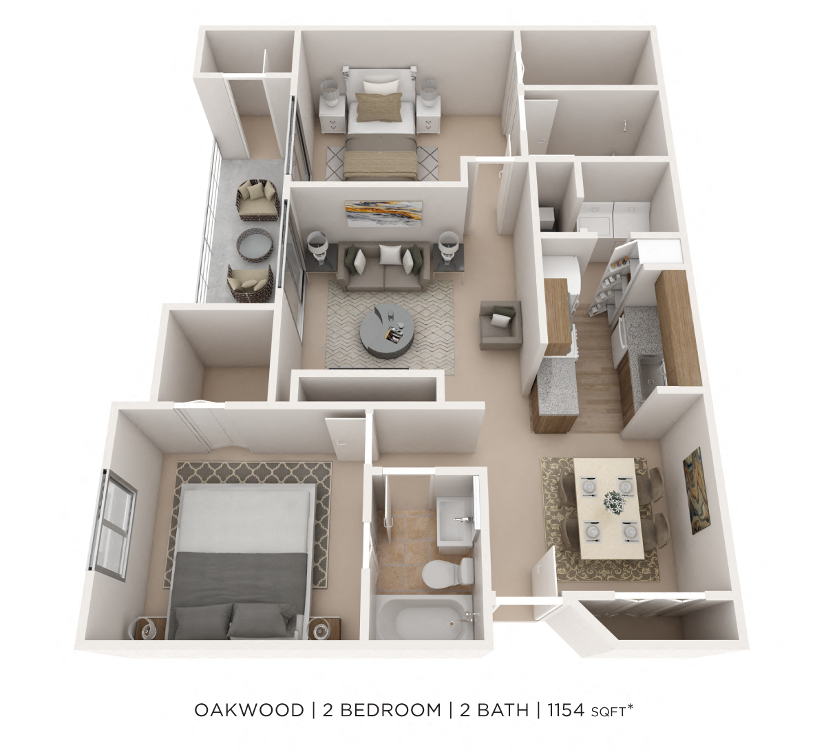 Two Bedroom 2 Bath- 1154 sqft floor plan