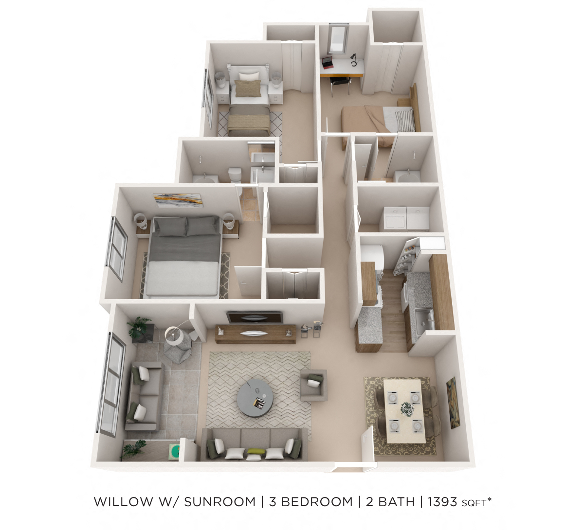 Three Bedroom 2 Bath w/ Sunroom floor plan