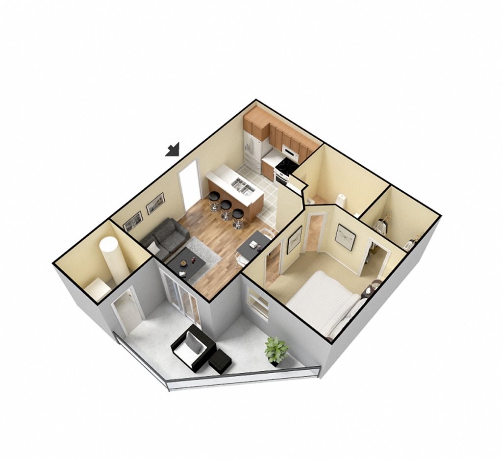 Waterford Apartments, Columbia South Carolina, A1 3D floorplan