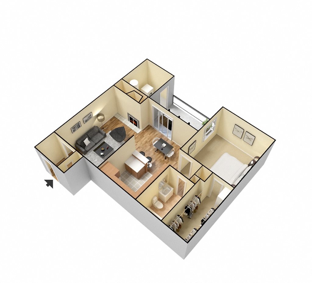 Waterford Apartments, Columbia South Carolina, A2 3D floorplan