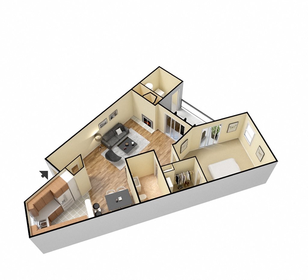 Waterford Apartments, Columbia South Carolina, A3 3D floorplan