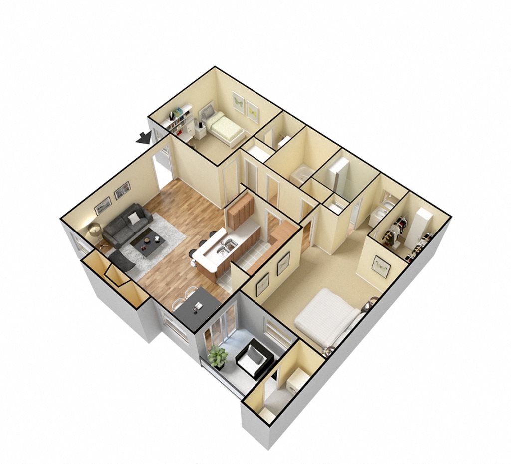 Waterford Apartments, Columbia South Carolina, B1 3D floorplan