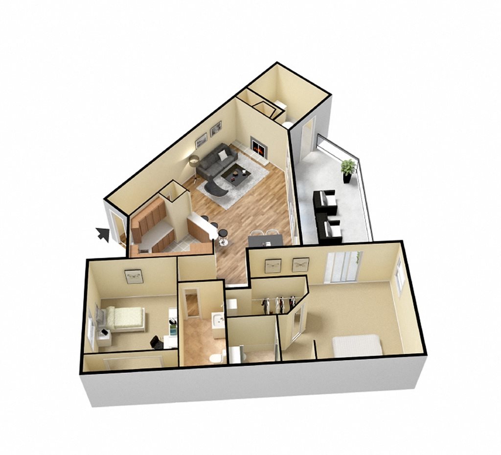 Waterford Apartments, Columbia South Carolina, B2 3D floorplan