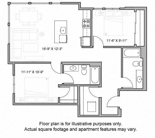 B7 2 Bed-2 South Floorplan Image