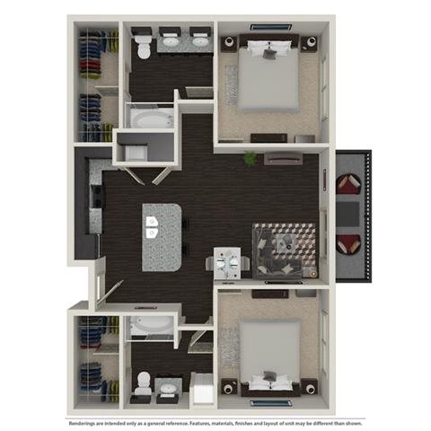 2 Bed 2 Bath 1003 -to 1221 SQ.FT. floor plan