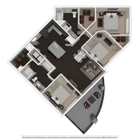 3 Bed 2 bath 1313 -to 1422 SQ.FT. floor plan