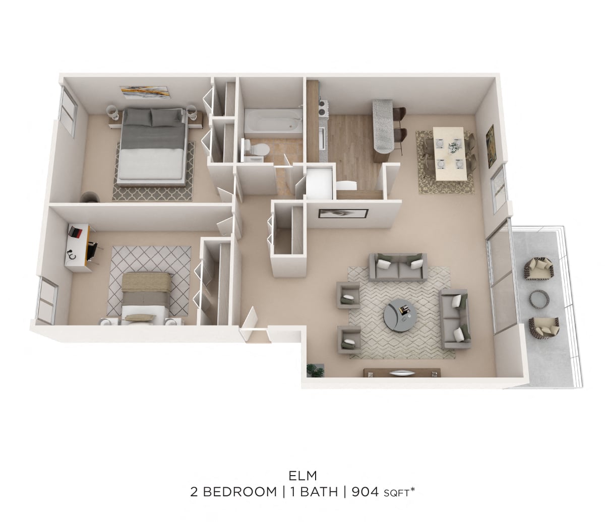 Two Bedroom - 904 sqft floor plan