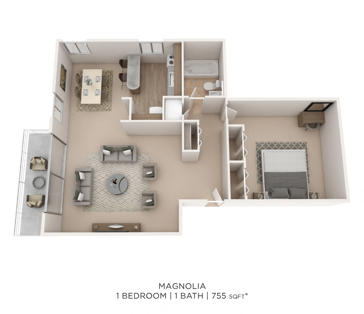 One Bedroom - 755 sqft floor plan