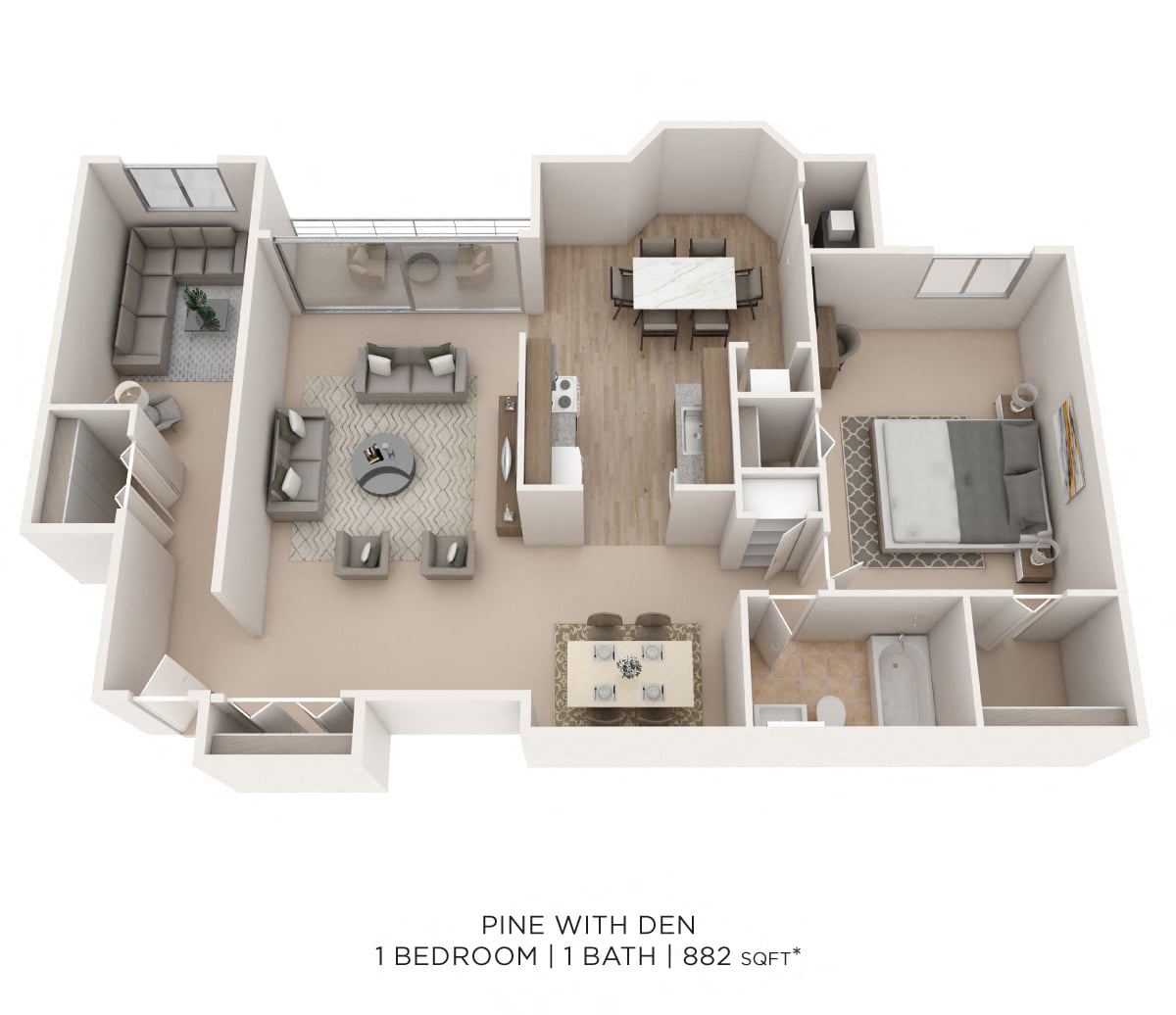 One Bedroom w/ Den - 882 sqft floor plan