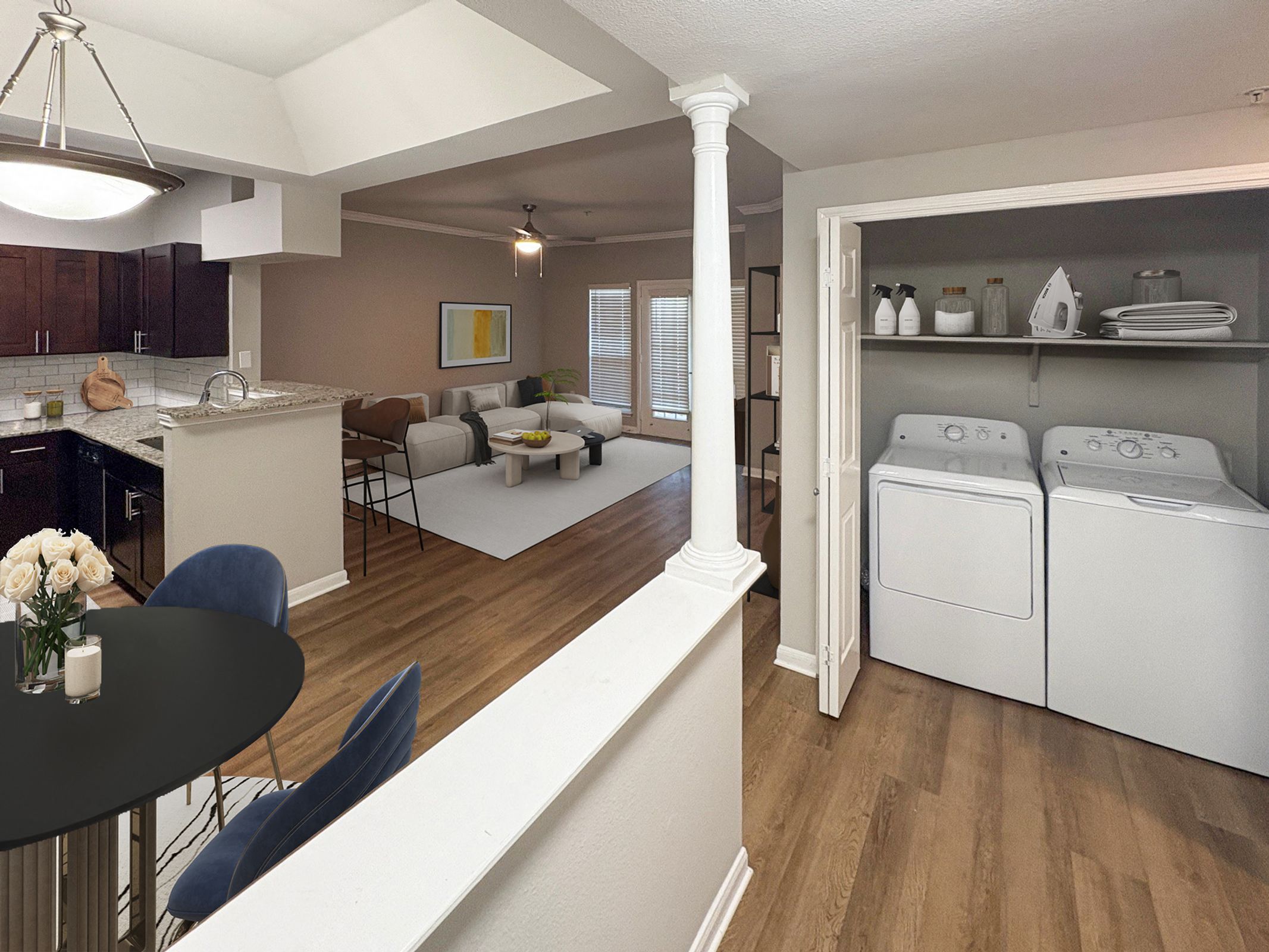 Laundry room at Gables Central Park Texas