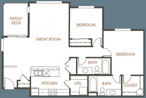 2 Bedroom, 2 Bathroom Floor Plan
