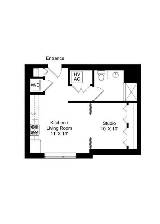 851 West studio 510 square foot apartment floor plan 851 West studio 510 square foot apartment floor plan