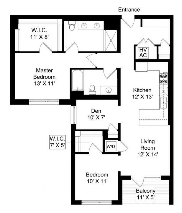 851 West 2 bed plus den 2 bath 1275 square foot apartment floor plan 851 West 2 bed plus den 2 bath 1275 square foot apartment floor plan