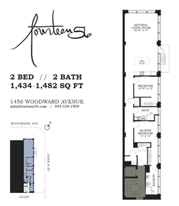 2 Bedroom 2 Bathroom Floor Plan at Fourteen56, Detroit, 48226