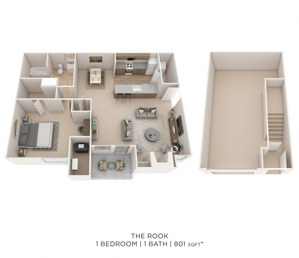 One Bedroom- 801 sqft floor plan