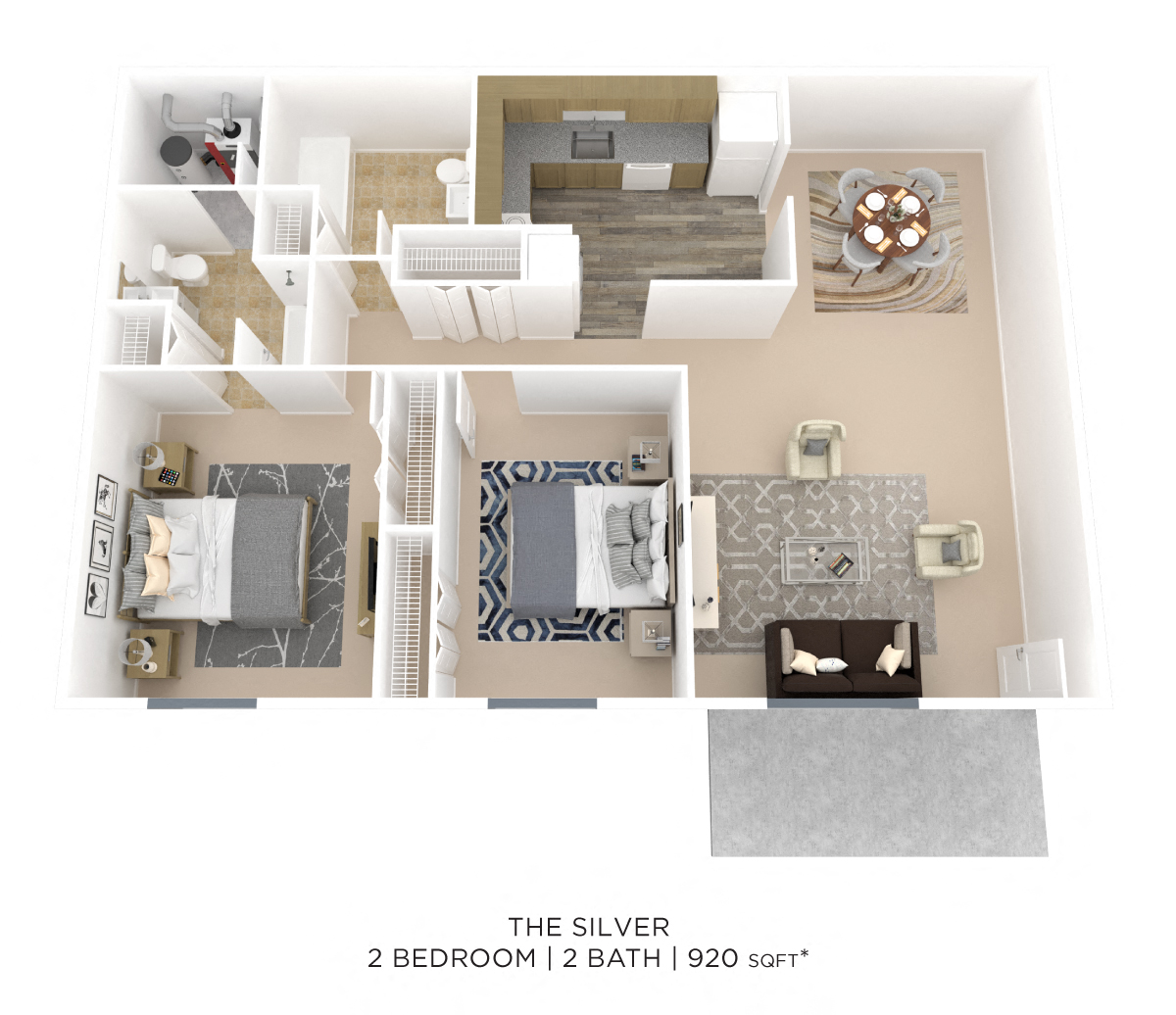 Two Bedroom 2 Bath - 920 sqft floor plan
