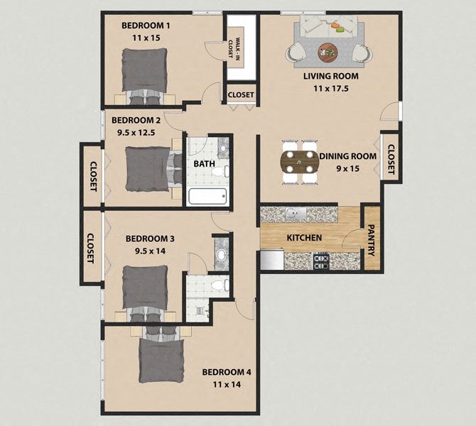Sycamore 4 Bedroom 2 Bathroom Floor Plan Sycamore 4 Bedroom 2 Bathroom Floor Plan at The Meadows