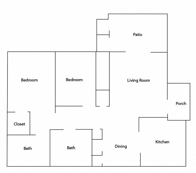 2x2 Unit Two Bedroom, Two Bath Apartment Unit