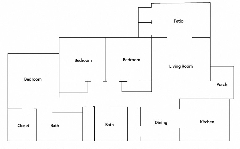 3x2 Unit Three Bedroom, Two Bath Apartment Unit