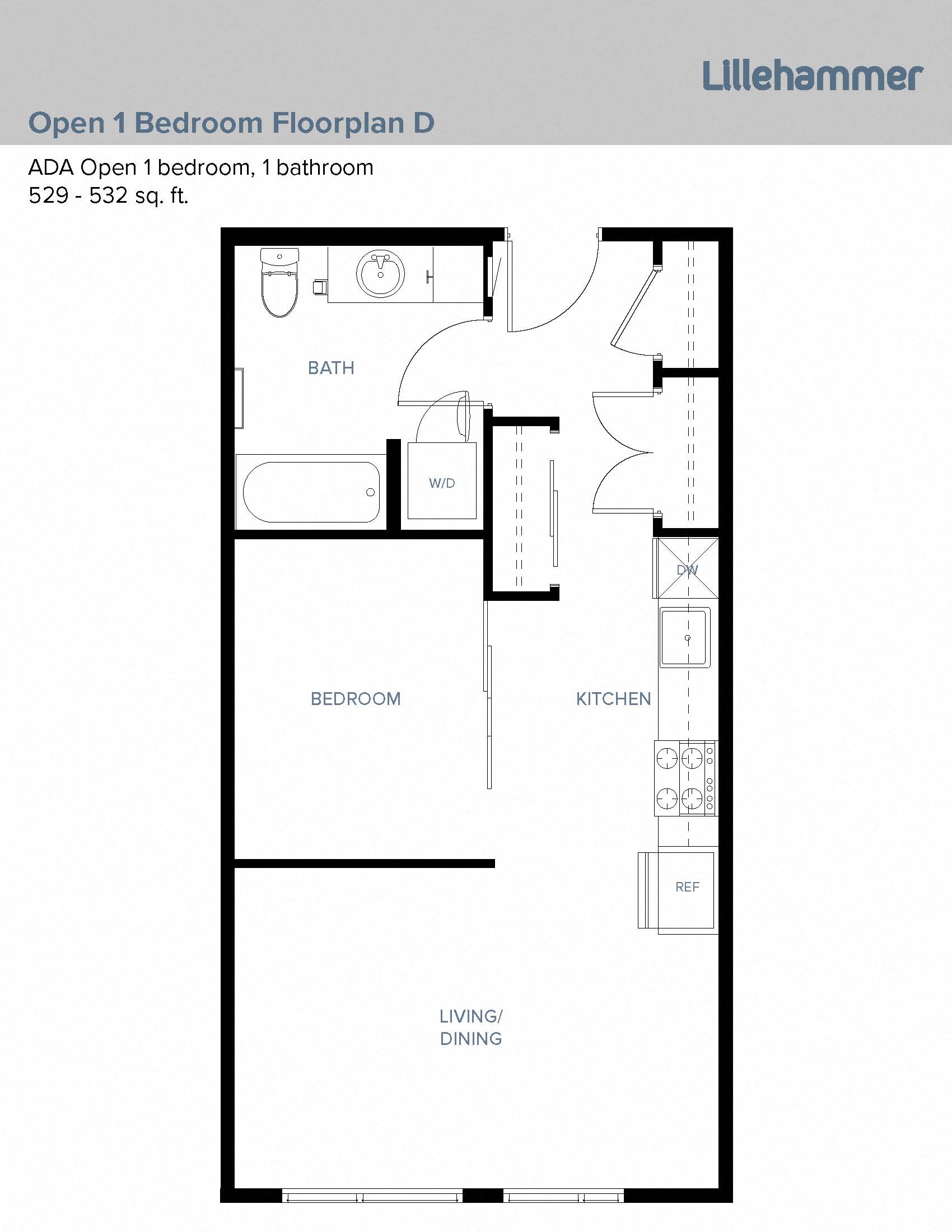 1 Bed 1 Bath Open 1 Bedroom D at Lillehammer