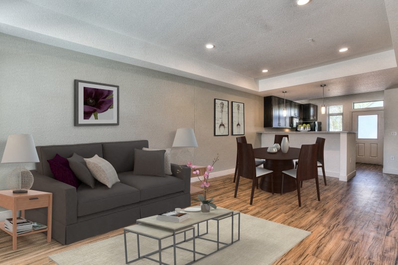 Village on Redwood interior living room, dining room and  kitchen