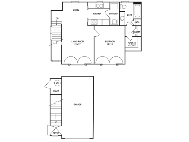 The Pointe at Collier Hills 1 bedroom 774 sq ft floor plan with kitchen, dining/living, 1 bathroom, closets, balcony/patio and storage