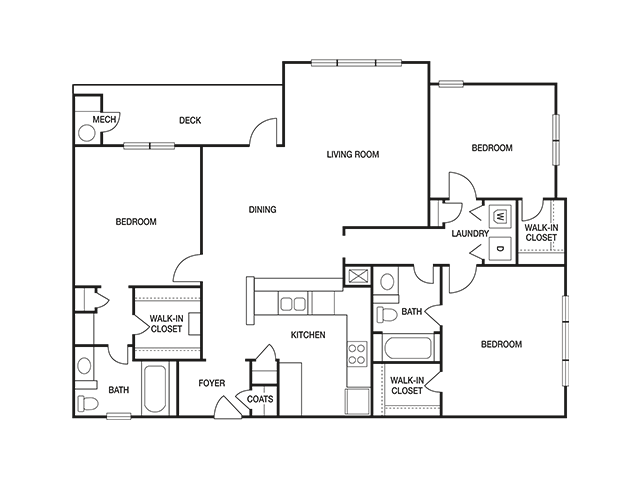 The Pointe at Collier Hills 3 bedroom 1372 sq ft floor plan with kitchen, dining/living, 2 bathroom, closets, balcony/patio and storage