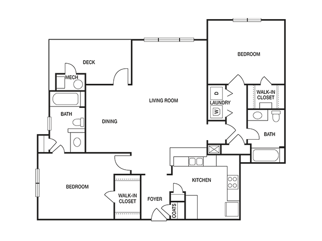 The Pointe at Collier Hills 2 bedroom 1186 sq ft floor plan with kitchen, dining/living, 2 bathroom, closets, balcony/patio and storage